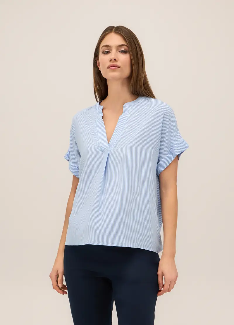 Upim, Blusa In Pura Viscosa A Righe Donna, Bianco/Azzurro, Taglia: 40