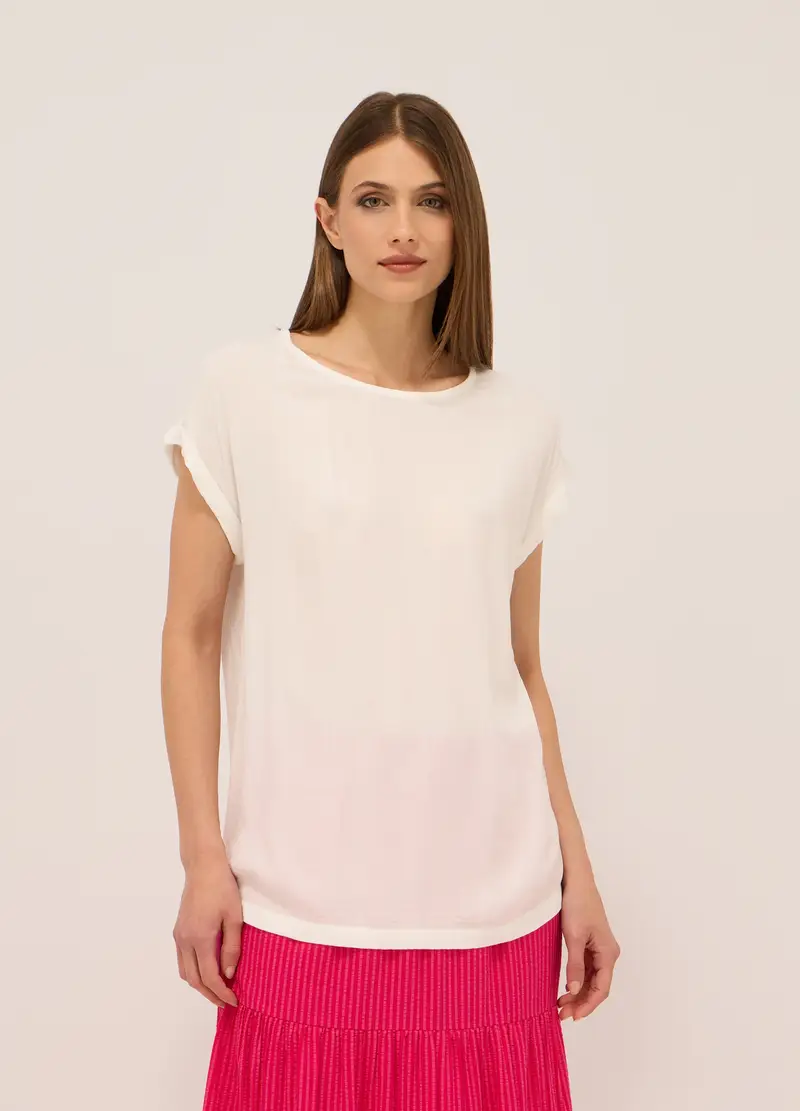 Upim, Blusa In Pura Viscosa Crêpe Donna, Bianco gesso, Taglia: M