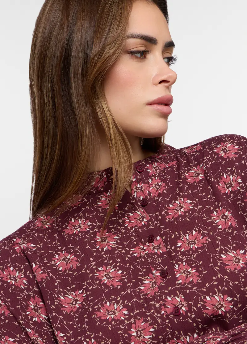 Blusa In Pura Viscosa Crepe Donna, Rosso burgundy miniatura 3