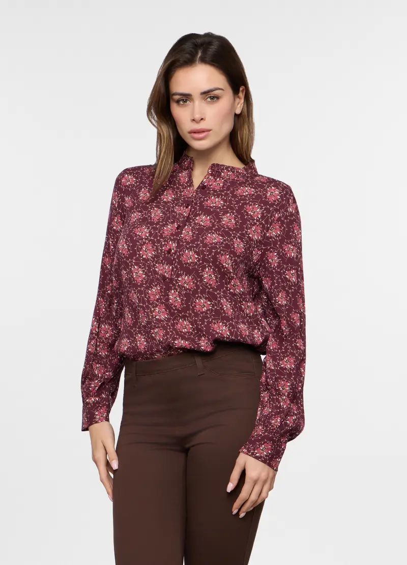 Blusa In Pura Viscosa Crepe Donna, Rosso burgundy