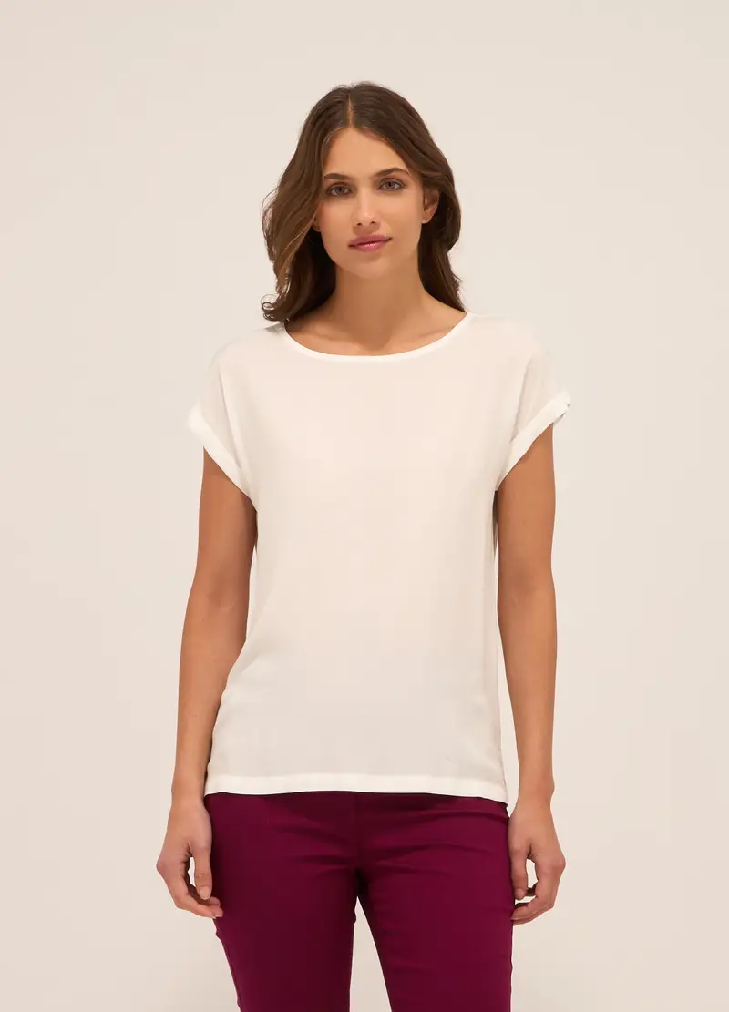 Blusa In Pura Viscosa Donna, Bianco gesso