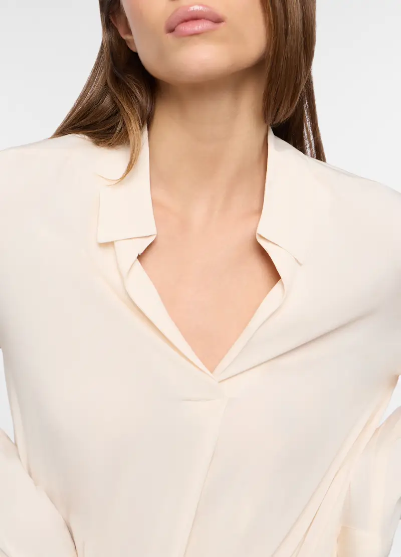 Blusa In Pura Viscosa Donna, Bianco panna miniatura 3