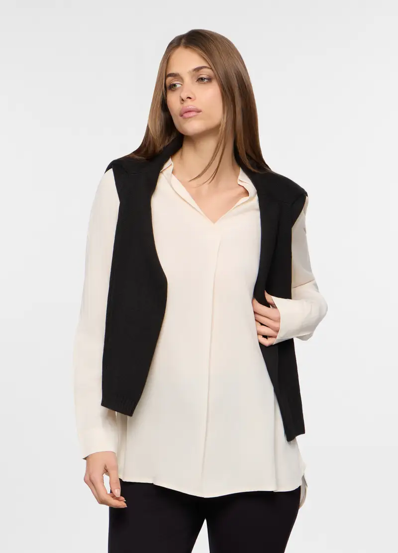Blusa In Pura Viscosa Donna, Bianco panna