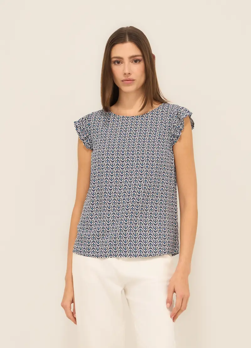 Blusa In Pura Viscosa Donna, Blu scuro