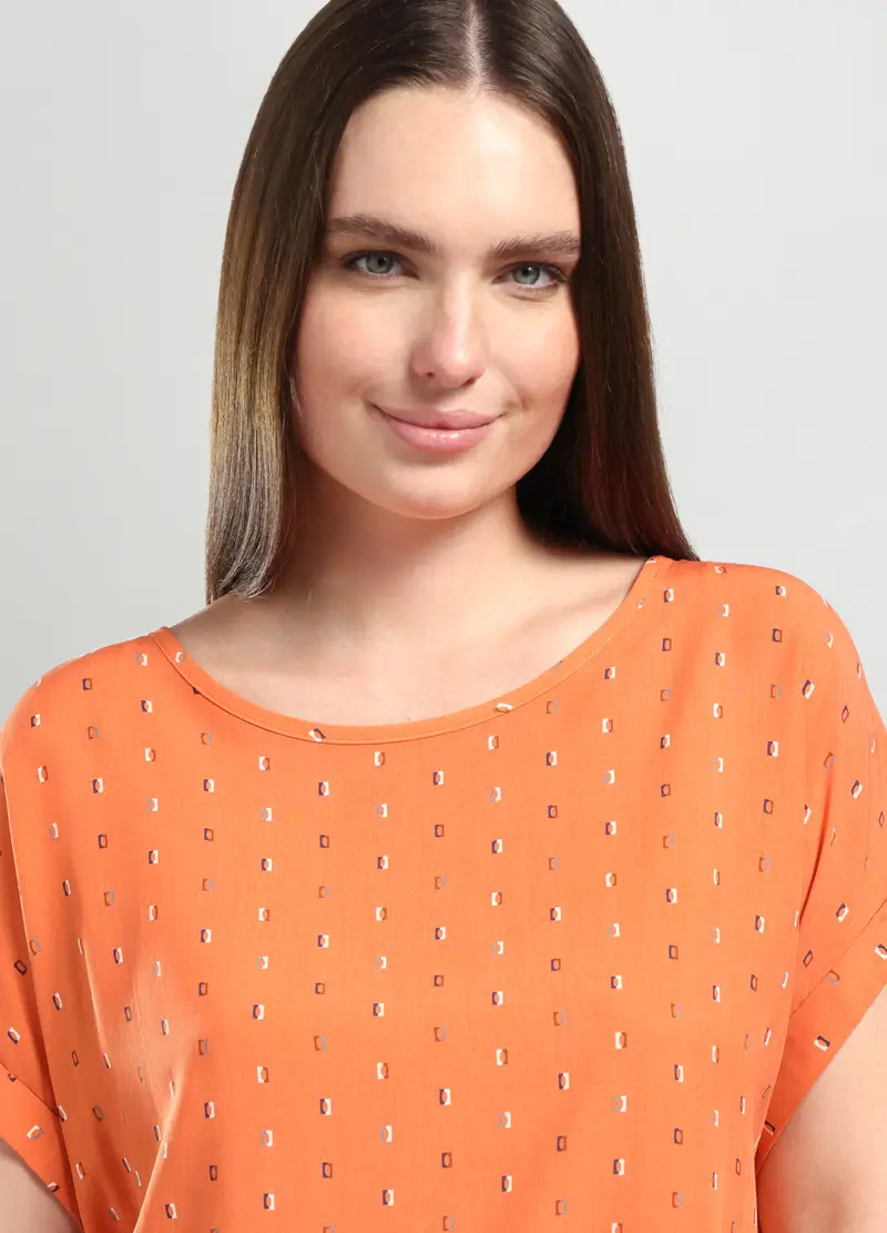 Blusa In Pura Viscosa Donna Curvy, Arancione miniatura 3