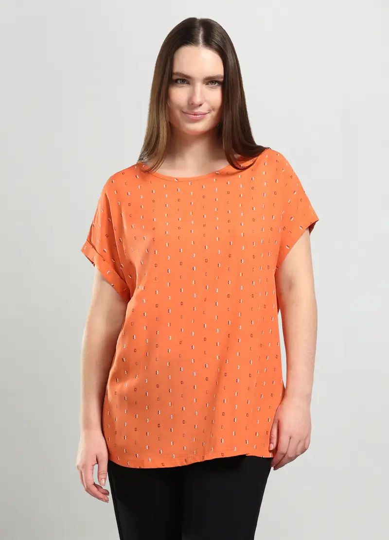 Blusa In Pura Viscosa Donna Curvy, Arancione