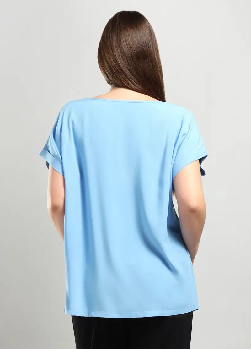 Blusa In Pura Viscosa Donna Curvy, Azzurro chiaro miniatura 2