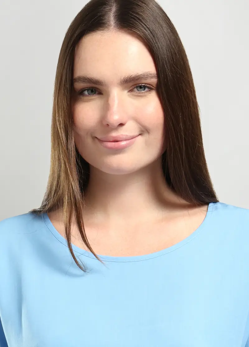 Blusa In Pura Viscosa Donna Curvy, Azzurro chiaro miniatura 3