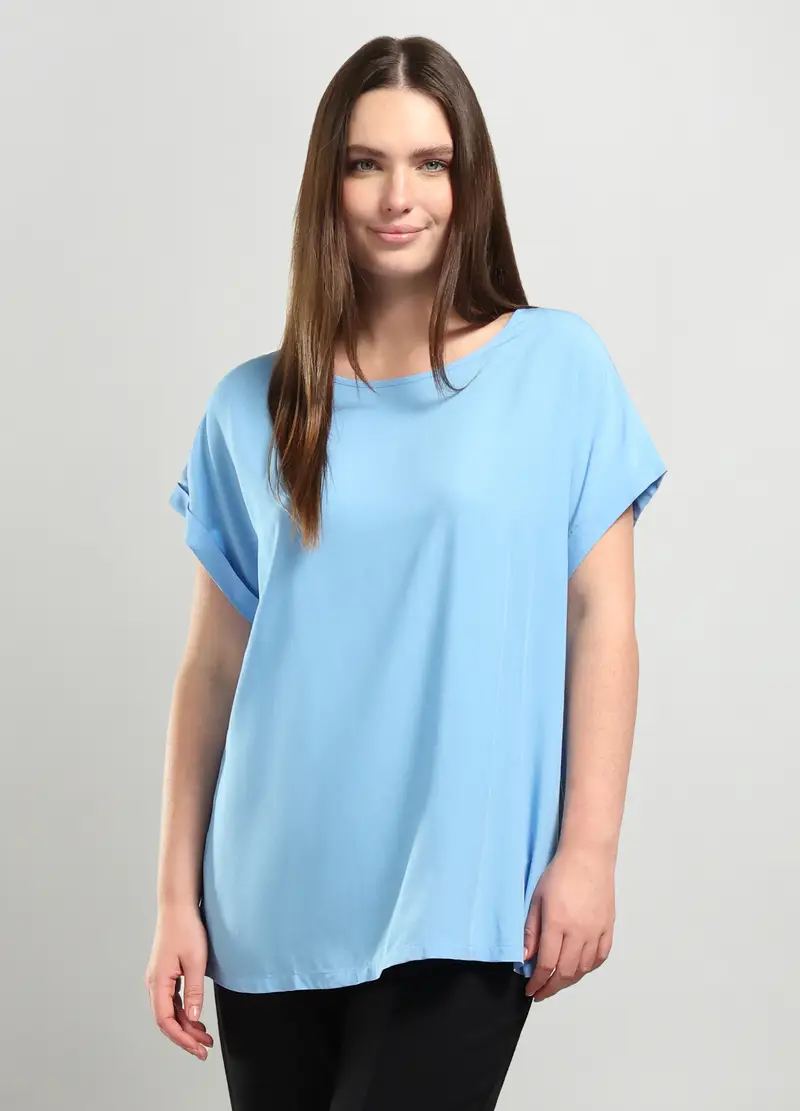 Blusa In Pura Viscosa Donna Curvy, Azzurro chiaro