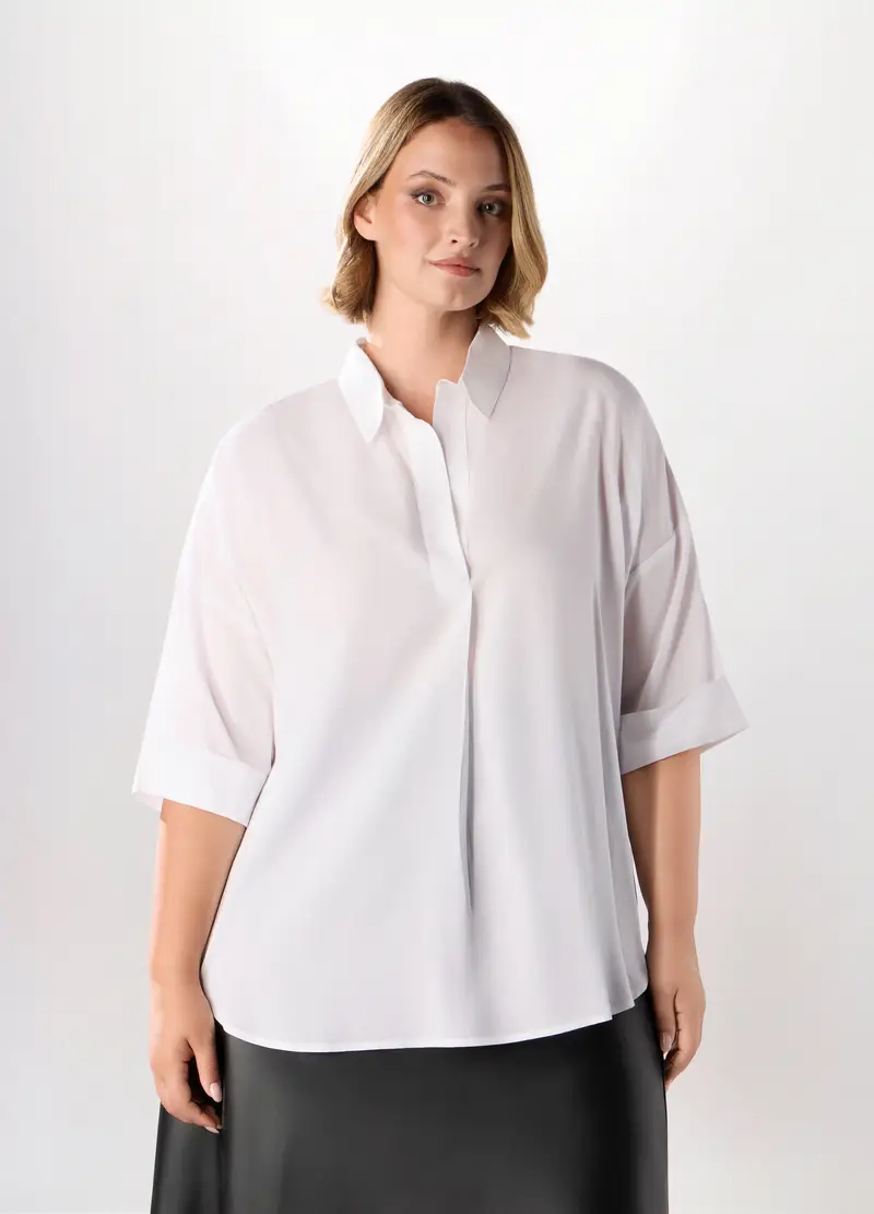 Blusa In Pura Viscosa Donna Curvy, Bianco panna