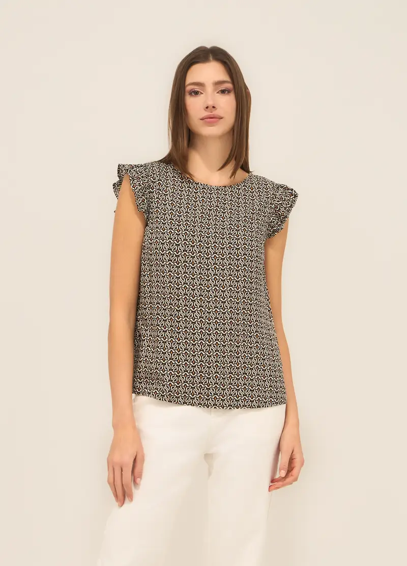 Blusa In Pura Viscosa Donna, Nero/beige
