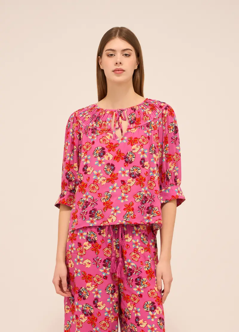 Blusa In Pura Viscosa Donna, Rosa fuxia