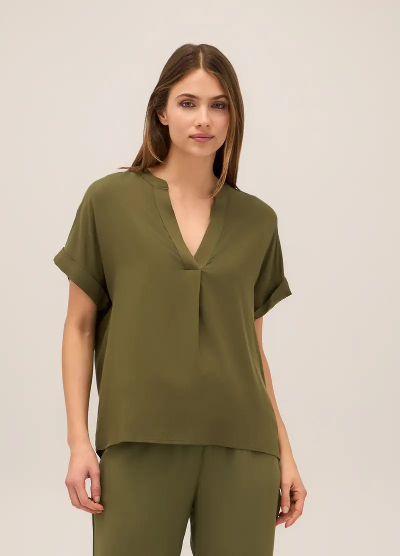 Blusa In Pura Viscosa Donna, Verde oliva