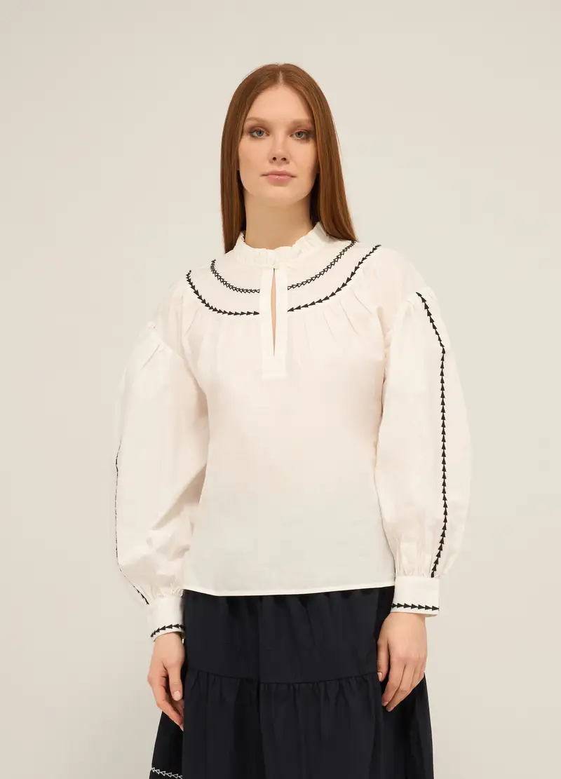Upim, Blusa In Puro Cotone Con Ricami Donna, Bianco, Taglia: M