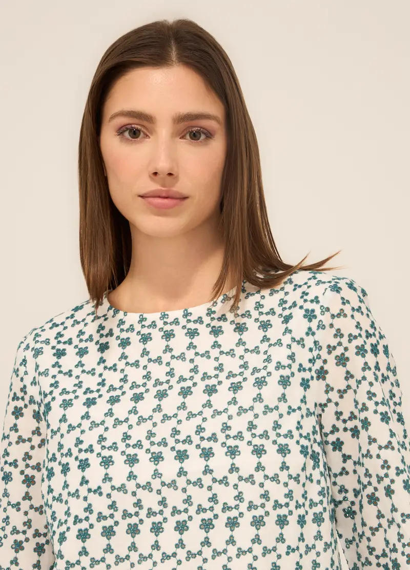 Upim, Blusa In Puro Cotone Con Ricami Donna, Bianco/Verde, Taglia: M miniatura 2