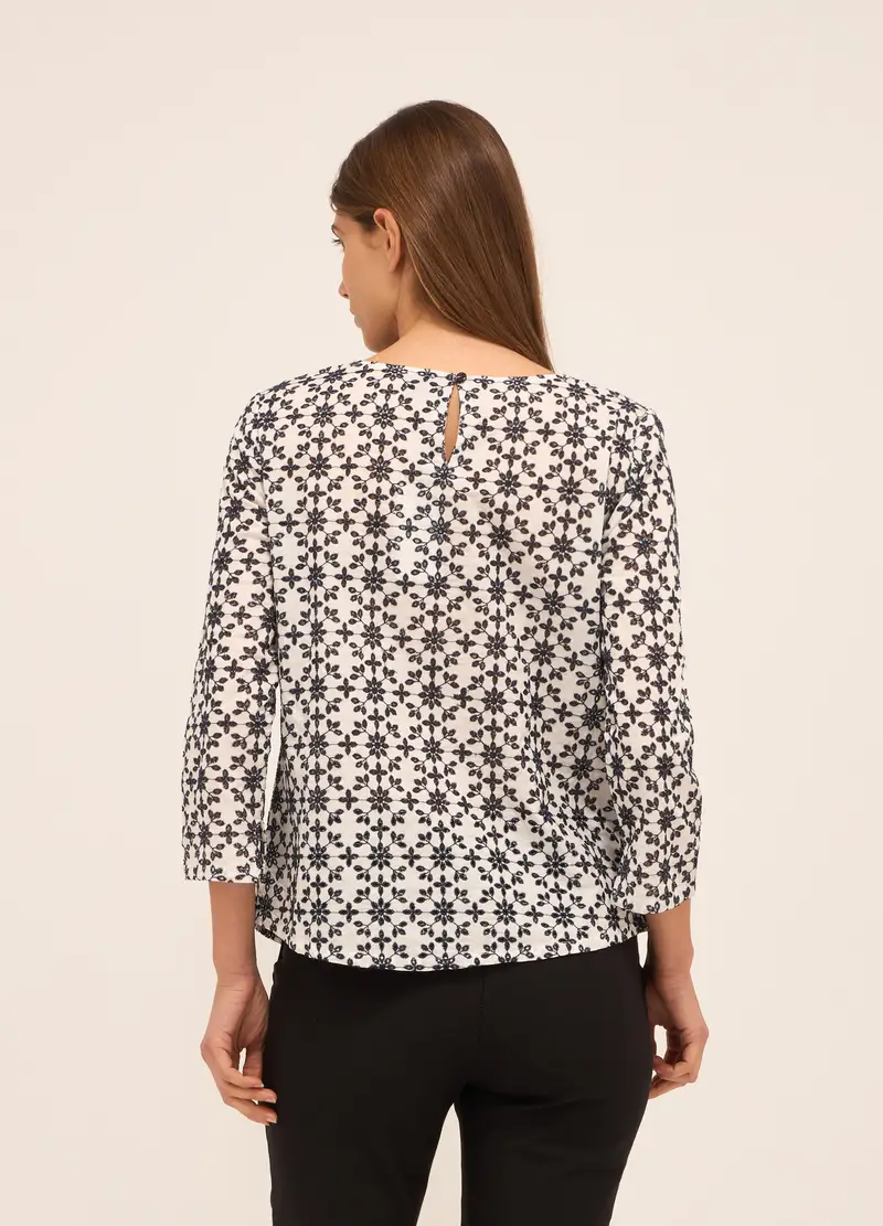 Blusa In Puro Cotone Donna, Bianco/Blu miniatura 2