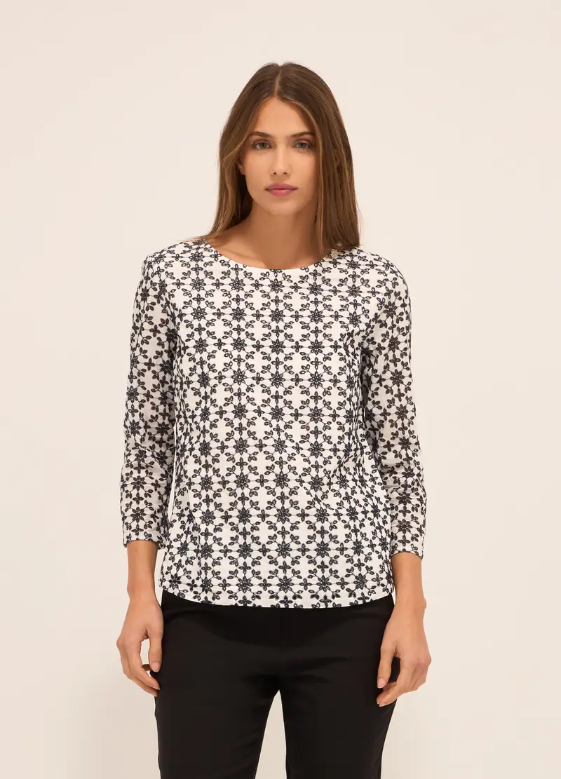 Blusa In Puro Cotone Donna, Bianco/Blu