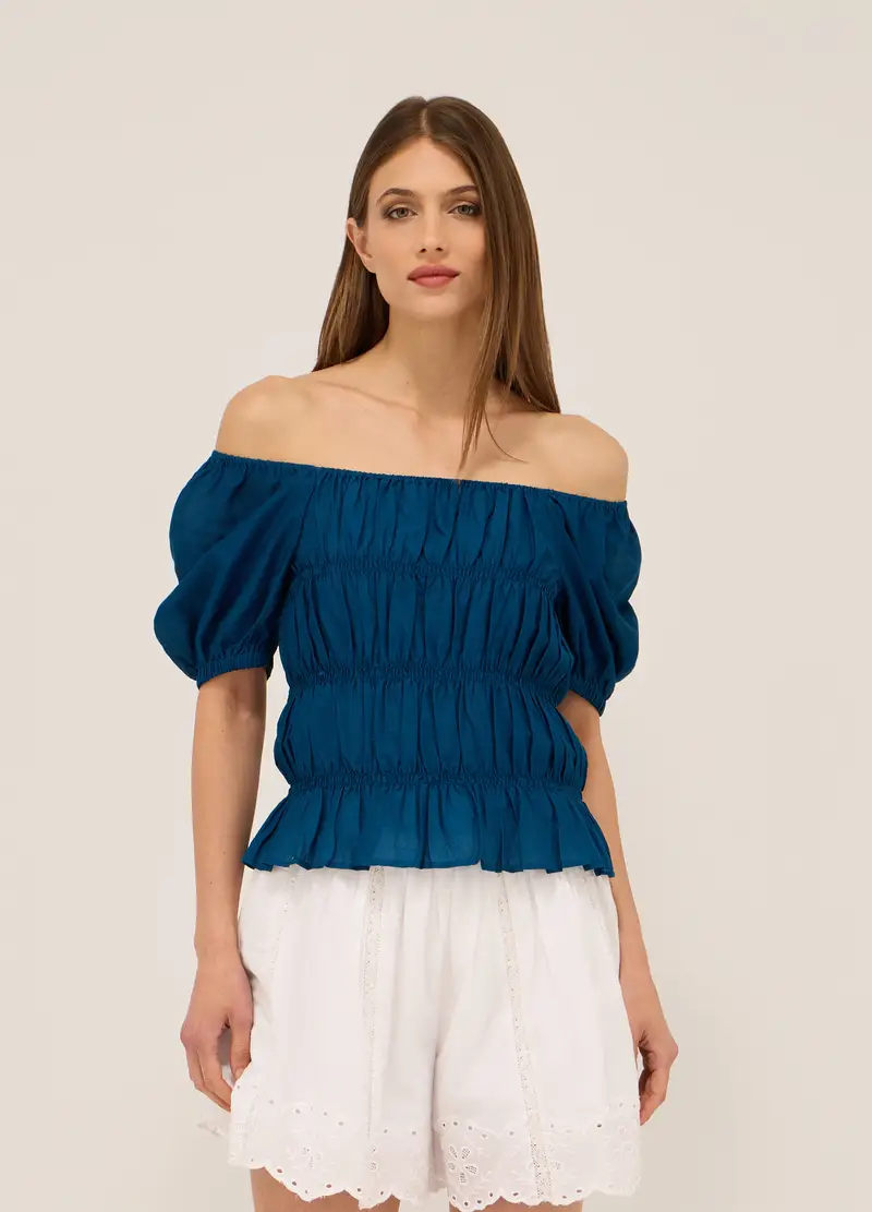Blusa In Puro Cotone Donna, Blu Bluette
