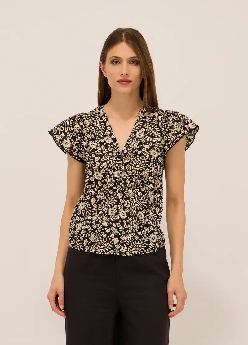 Upim, Blusa In Puro Cotone Voile Donna, Bianco/Nero, Taglia: XS