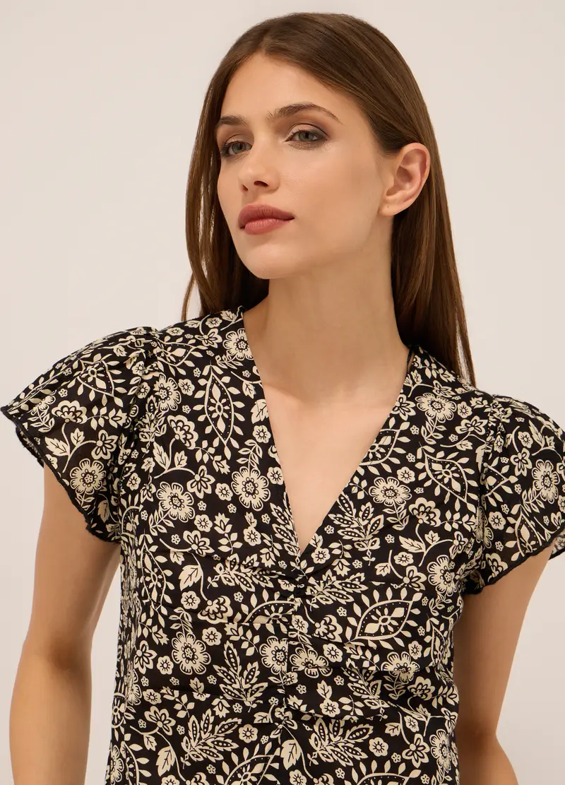 Upim, Blusa In Puro Cotone Voile Donna, Bianco/Nero, Taglia: XS miniatura 2