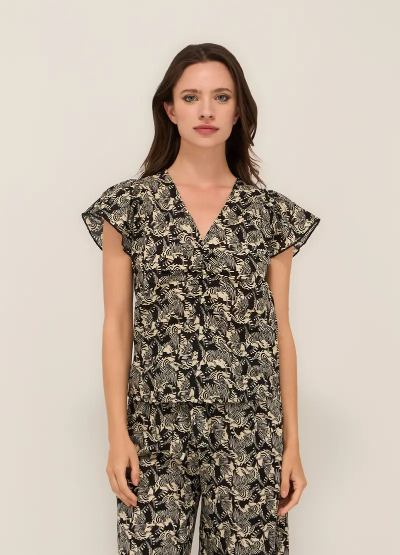 Upim, Blusa In Puro Cotone Voile Donna, Nero stampa 1, Taglia: XS