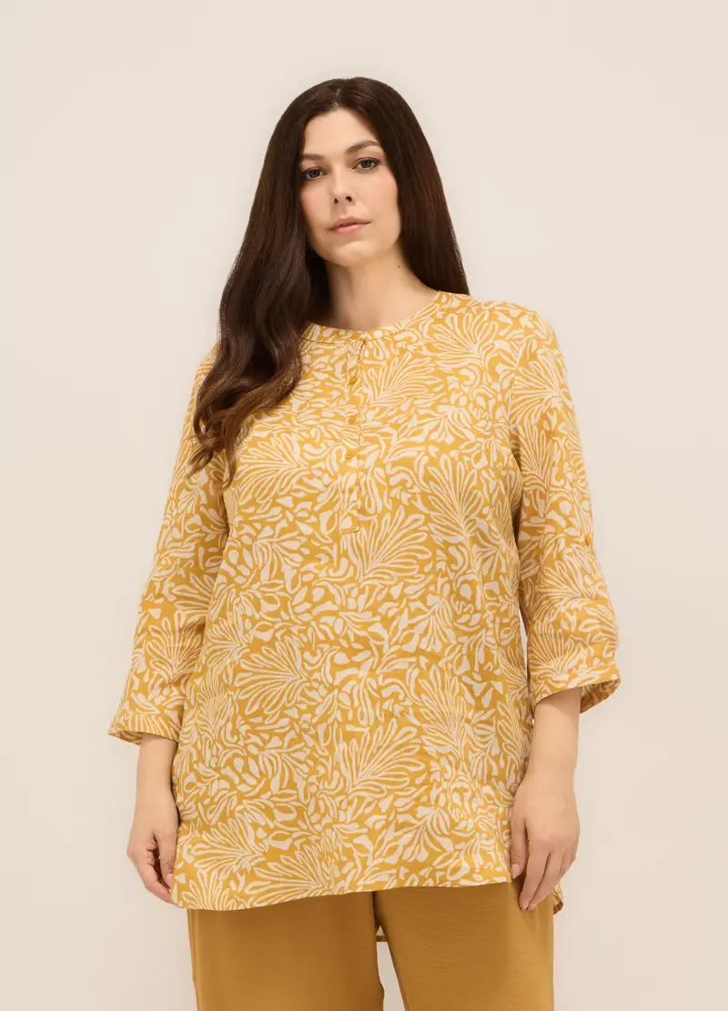 Upim, Blusa In Puro Lino Con Stampa Donna Curvy, Giallo limone, Taglia: S