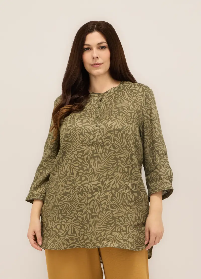 Upim, Blusa In Puro Lino Con Stampa Donna Curvy, Verde oliva, Taglia: S