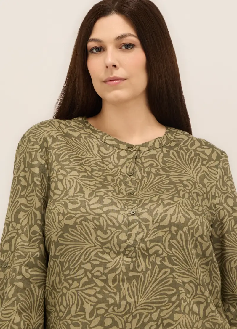 Upim, Blusa In Puro Lino Con Stampa Donna Curvy, Verde oliva, Taglia: S miniatura 2