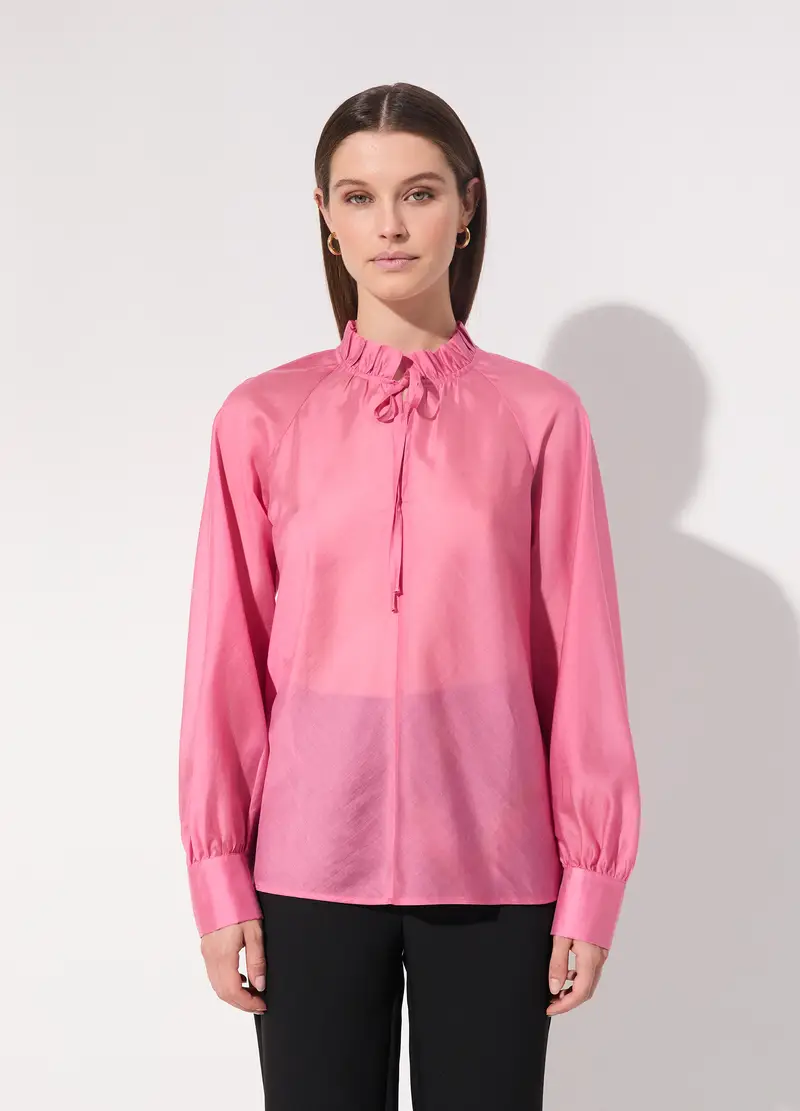 Blusa In Raso Con Colletto Ruffle Donna, Unisex, Rosa ciclamino miniatura 2