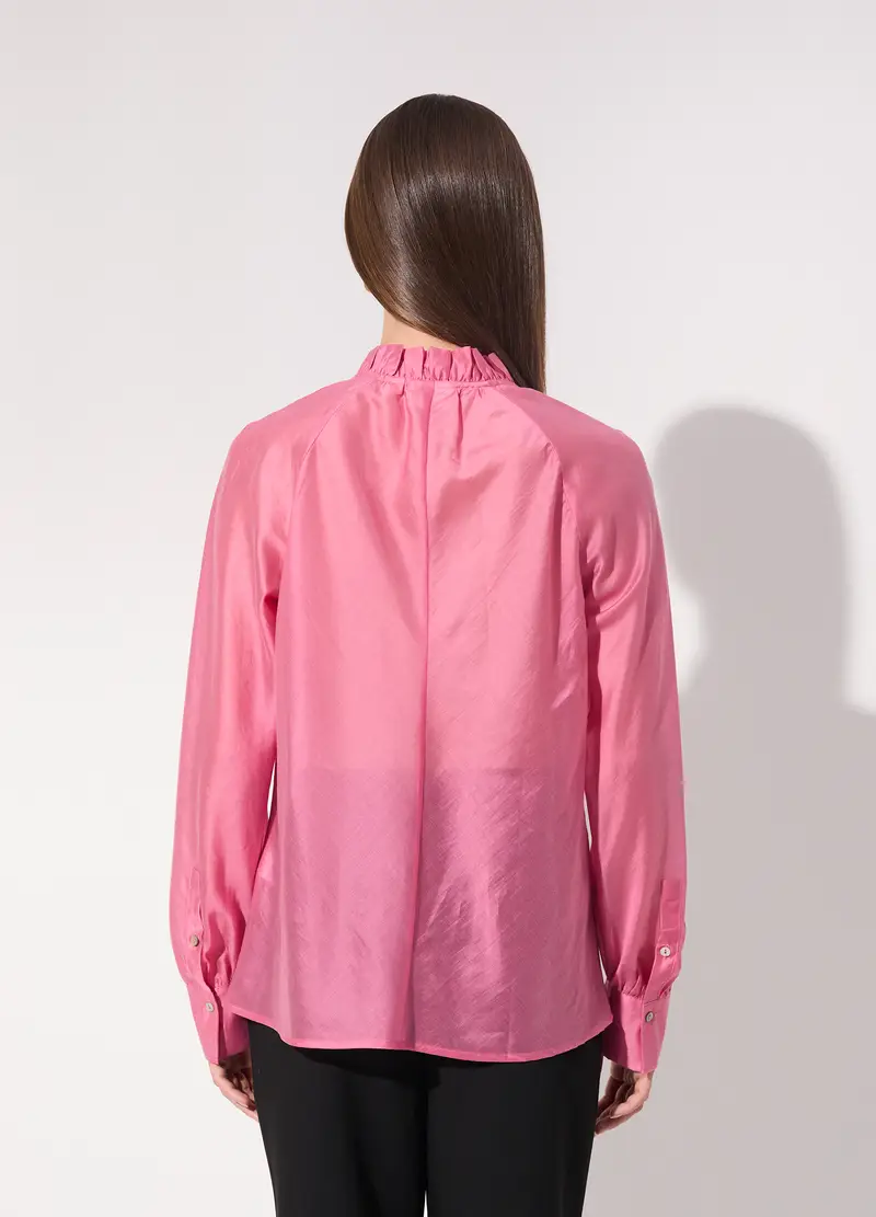 Blusa In Raso Con Colletto Ruffle Donna, Unisex, Rosa ciclamino miniatura 3