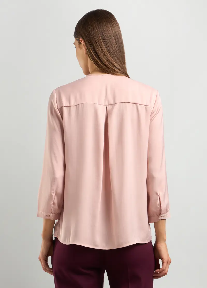 Blusa In Raso Con Scollo A V Donna, Rosa pompelmo miniatura 2