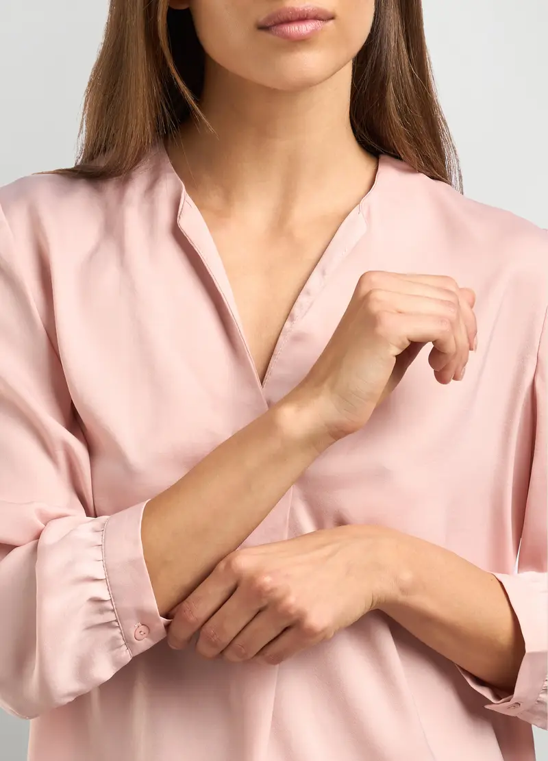 Blusa In Raso Con Scollo A V Donna, Rosa pompelmo miniatura 3