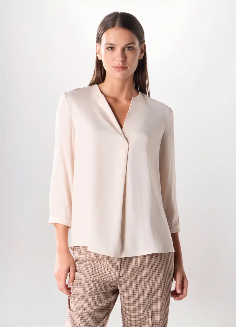 Blusa In Raso Donna, Bianco panna