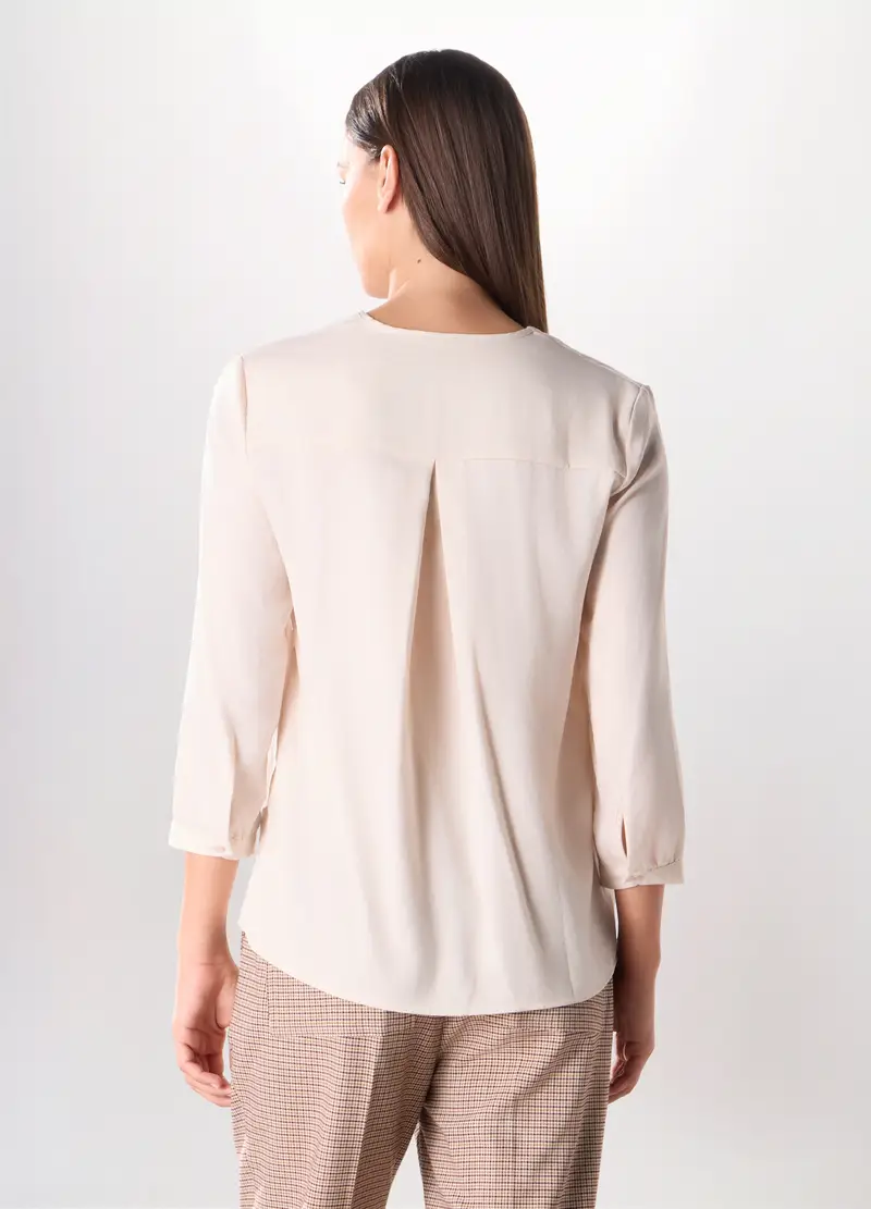 Blusa In Raso Donna, Bianco panna miniatura 2
