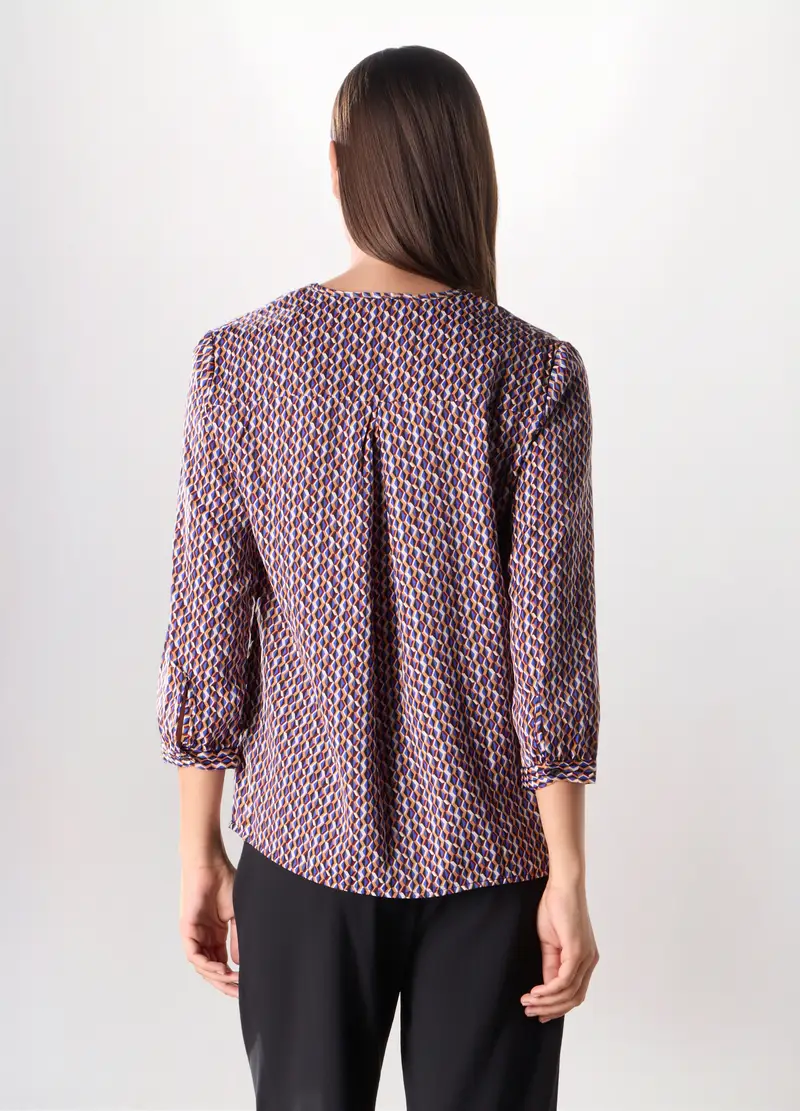 Blusa In Raso Donna, Blu/rosso miniatura 2