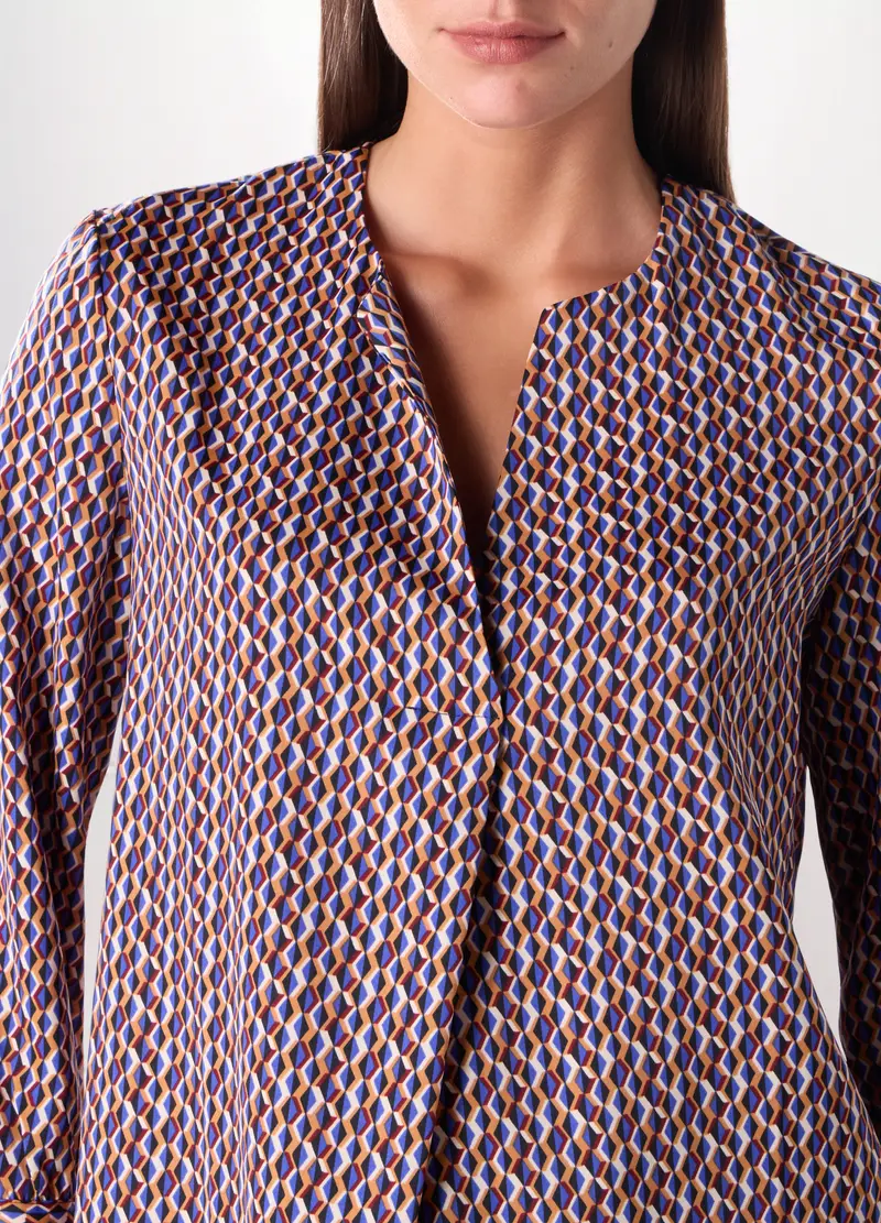 Blusa In Raso Donna, Blu/rosso miniatura 3