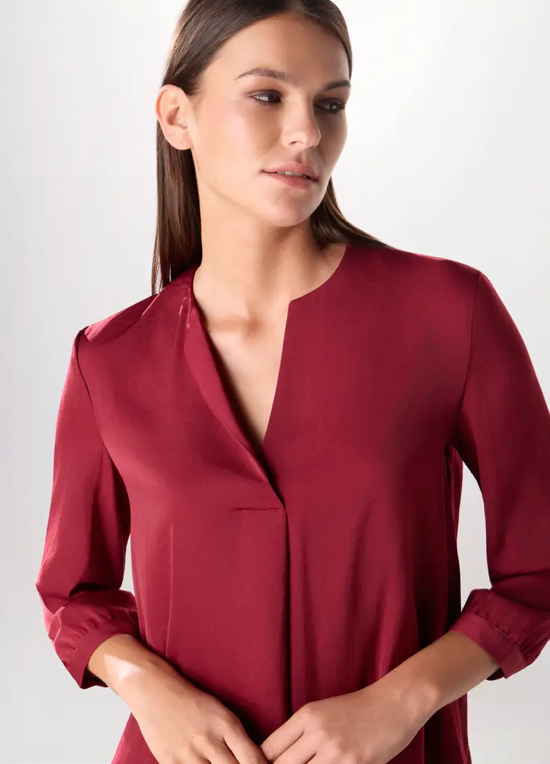 Blusa In Raso Donna, Rosso scuro miniatura 3