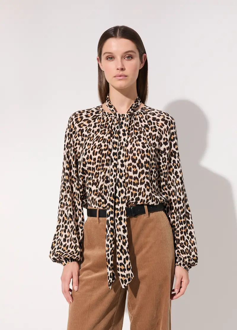 Blusa In Viscosa Crêpe Animalier Donna, Unisex, Animalier miniatura 2