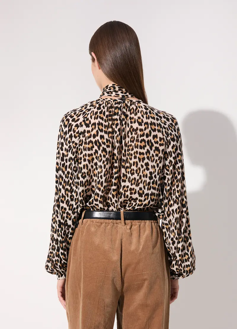 Blusa In Viscosa Crêpe Animalier Donna, Unisex, Animalier miniatura 3