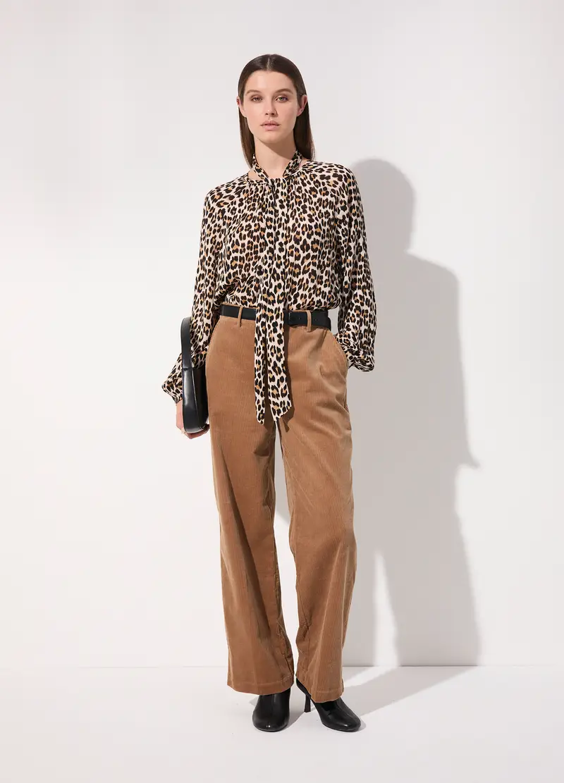 Blusa In Viscosa Crêpe Animalier Donna, Unisex, Animalier