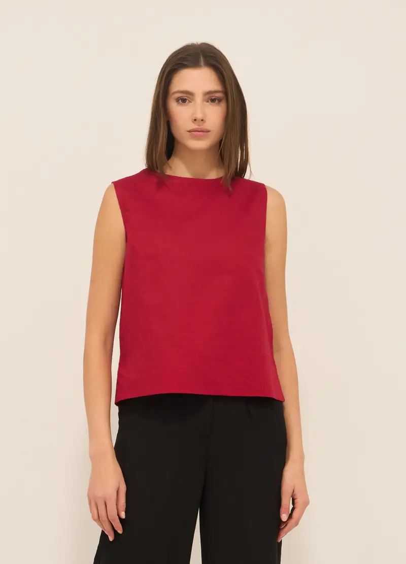 Blusa Misto Lino Donna, Rosso aragosta