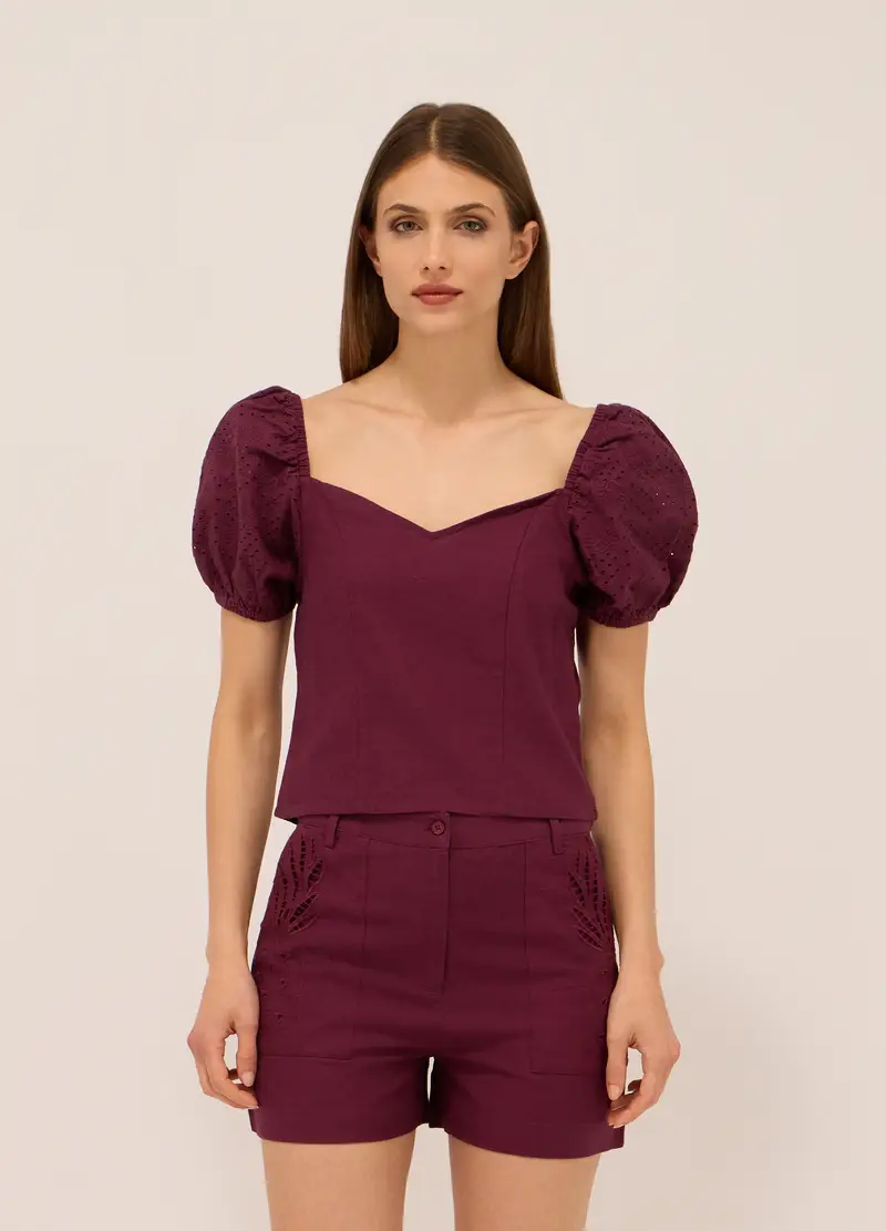 Upim, Blusa Misto Lino Donna, Rosso bordeaux, Taglia: XS