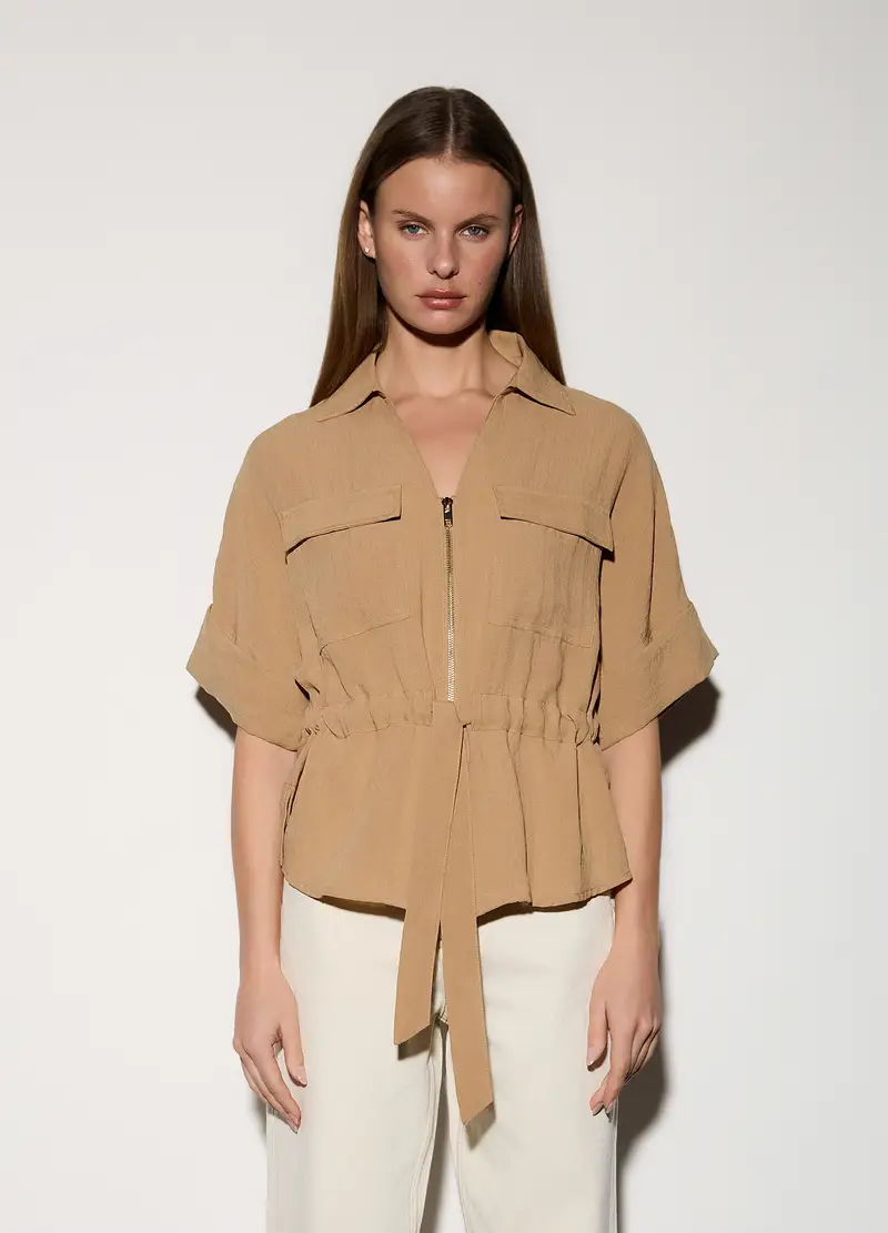 Blusa Misto Viscosa Donna, Unisex, Beige chiaro miniatura 2