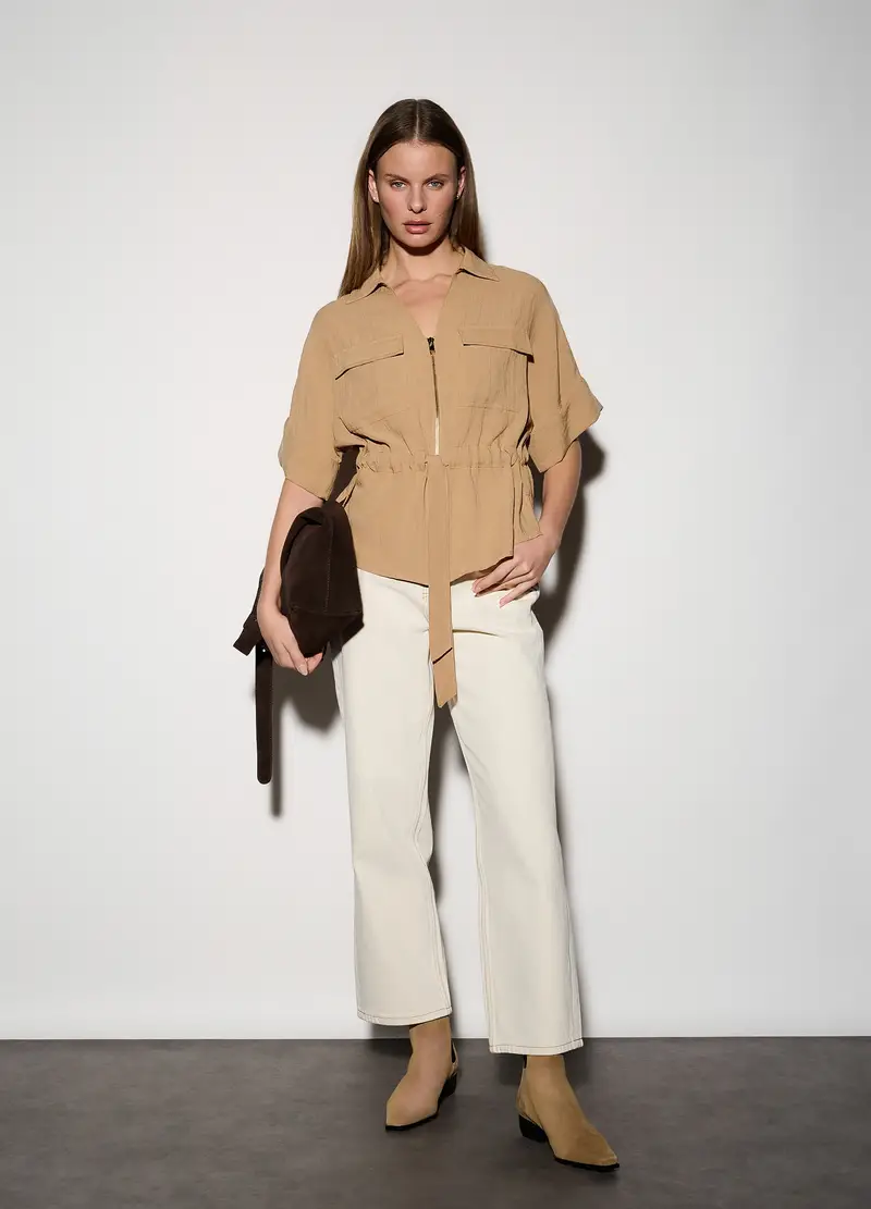 Blusa Misto Viscosa Donna, Unisex, Beige chiaro