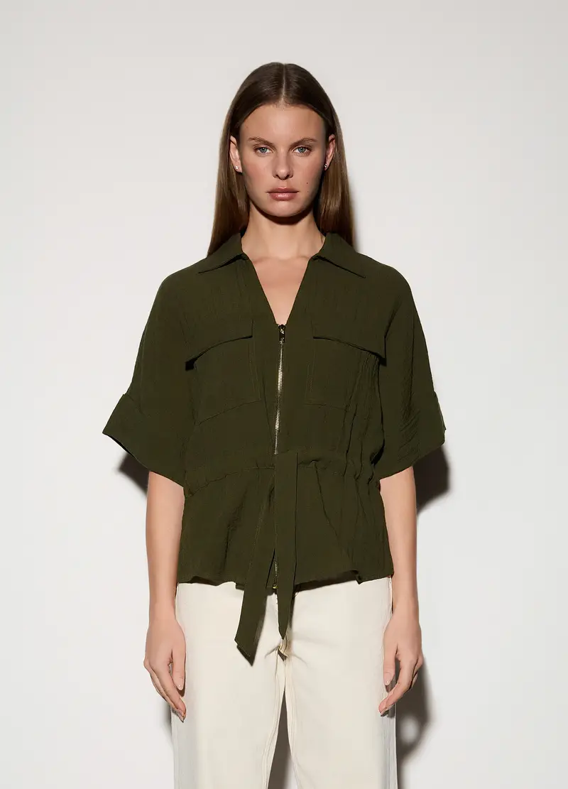 Blusa Misto Viscosa Donna, Unisex, Verde oliva miniatura 2