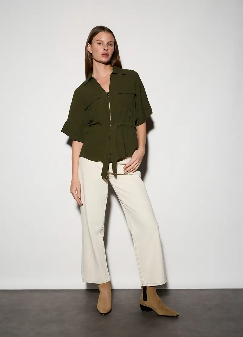 Blusa Misto Viscosa Donna, Unisex, Verde oliva