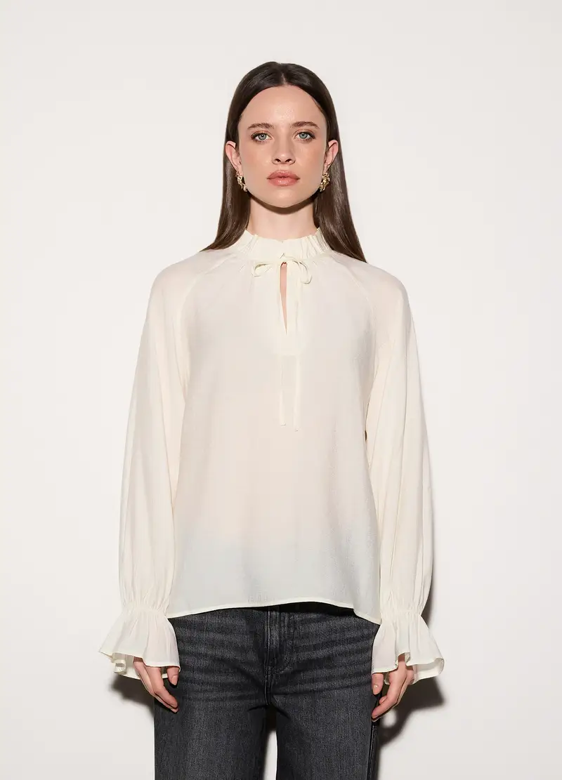 Blusa Over Fit Con Scollo A Goccia Donna, Unisex, Bianco panna miniatura 2