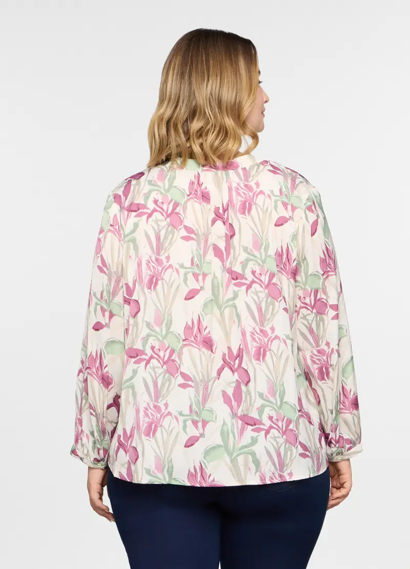 Blusa Over Fit Con Scollo A V Donna Curvy, Bianco/Rosa miniatura 2