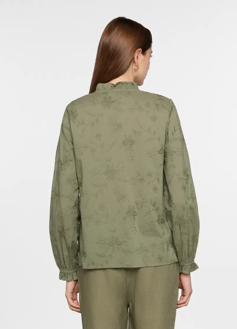 Blusa Regular Fit Con Scollo A Goccia In Puro Cotone Donna, Verde oliva miniatura 2