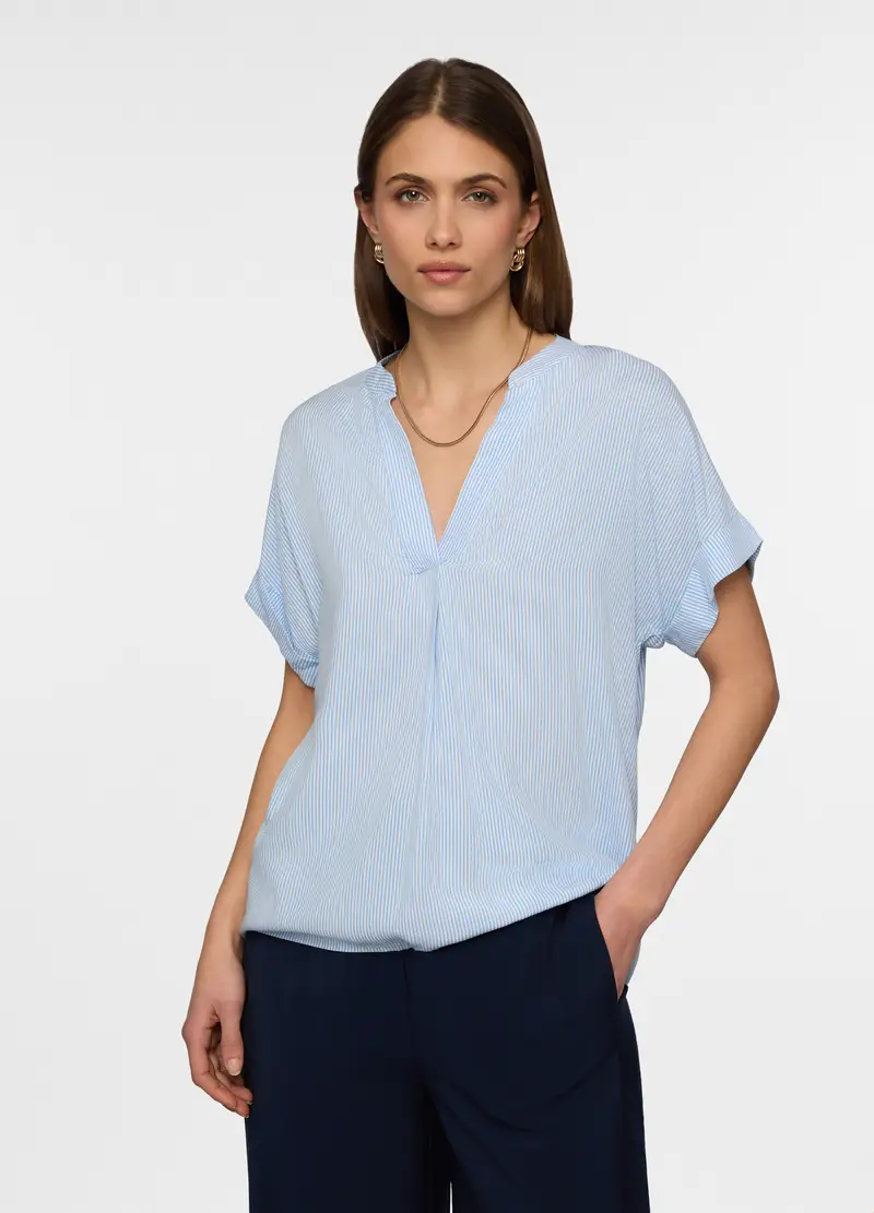 Blusa Regular Fit Con Scollo A V Donna, Azzurro cielo